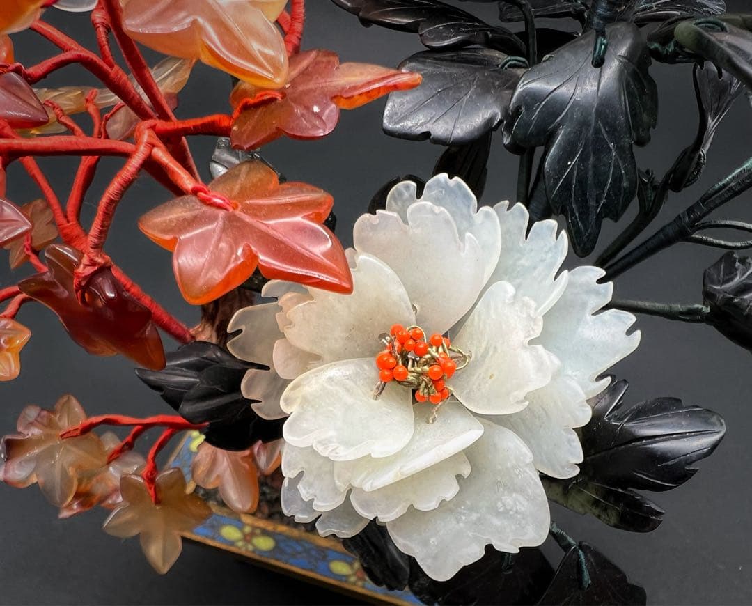 中国美術 古玩 七宝焼　玉石 瑪瑙 翡翠 彫刻 盆栽置物