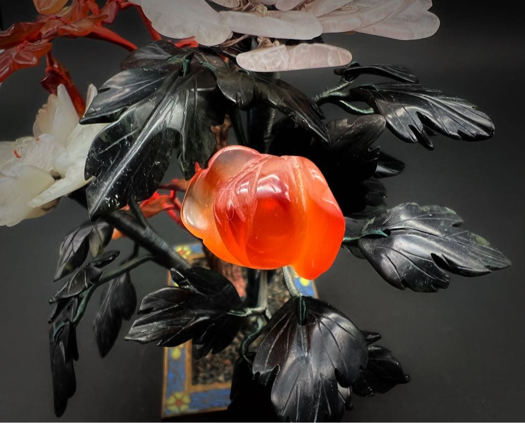 中国美術 古玩 七宝焼　玉石 瑪瑙 翡翠 彫刻 盆栽置物