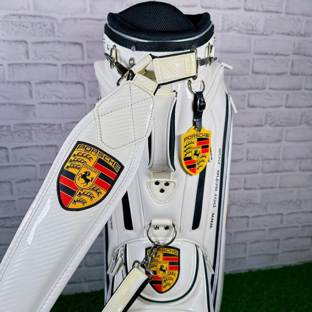 未使用　ポルシェ　キャディバッグ エナメル　スタンド式　 ホワイト スポーティ