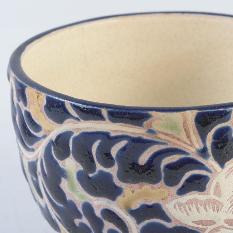 茶道具　青釉　花草文　茶碗　在銘　時代箱付　V　9705