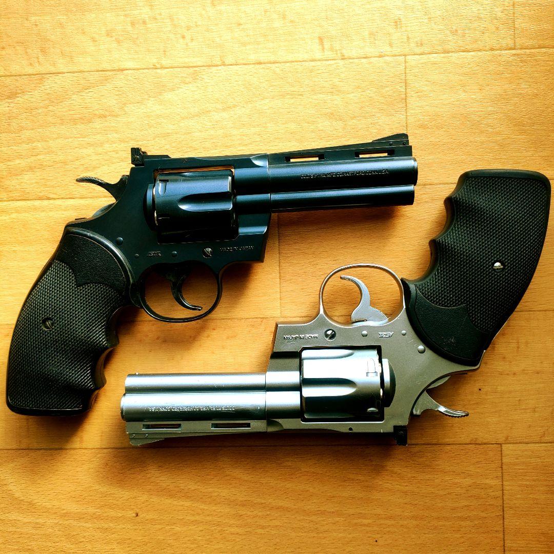 ※清掃済み※東京マルイパイソンガスリボルバー 4インチシルバーブラック2丁セット