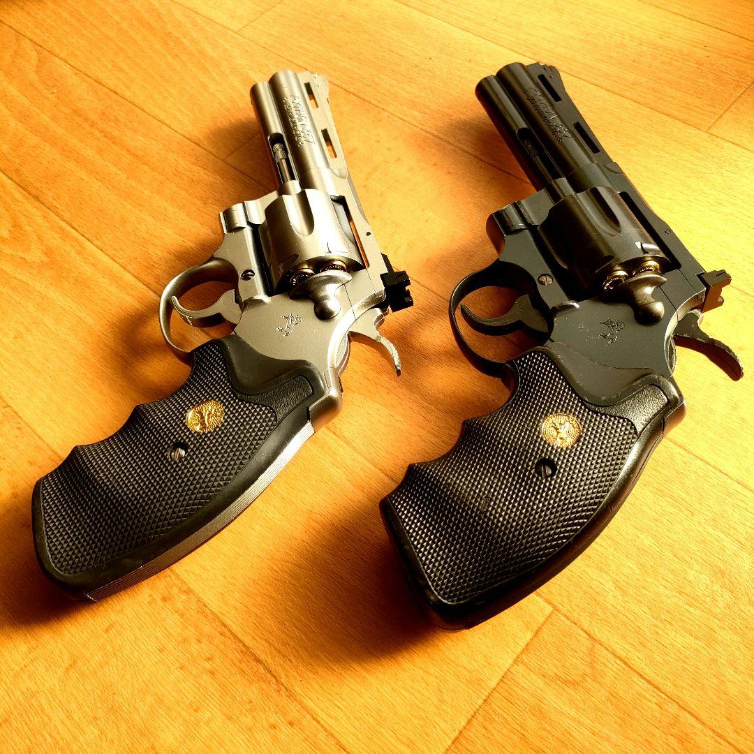 ※清掃済み※東京マルイパイソンガスリボルバー 4インチシルバーブラック2丁セット