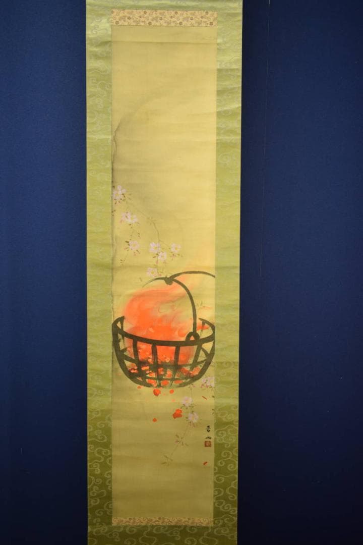 真作/杉浦芳雨/夜桜松明図/布袋屋掛軸HI-14