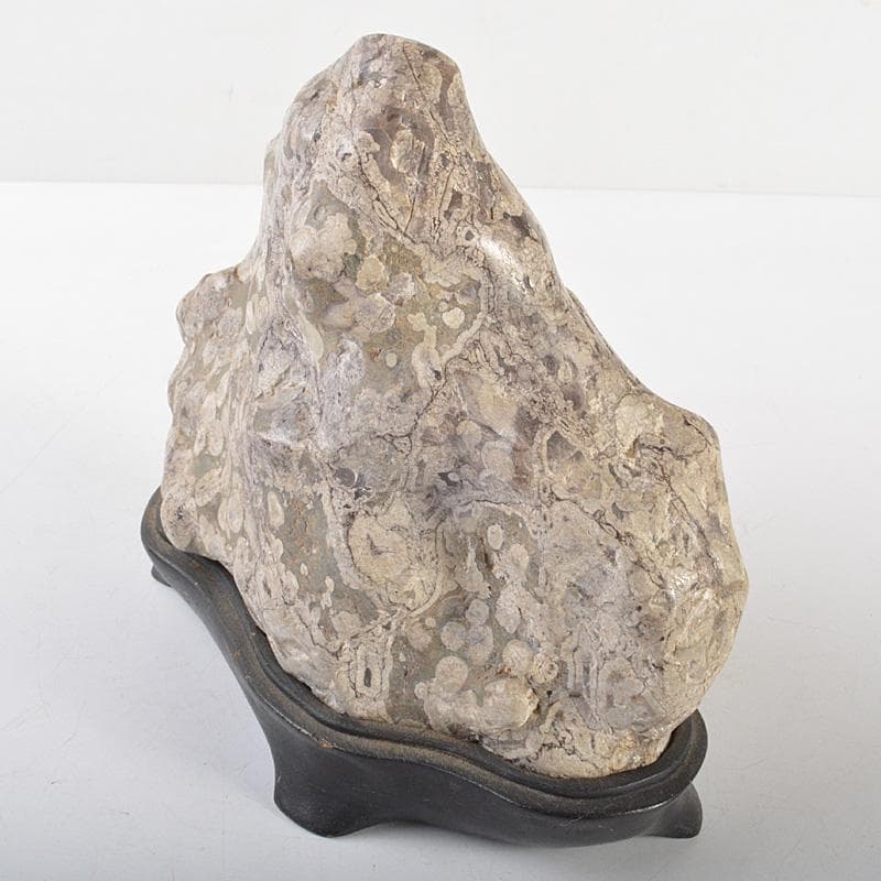 天然石　鑑賞石　梅花石　置物　重さ約2452g　唐木台付　V　R6916