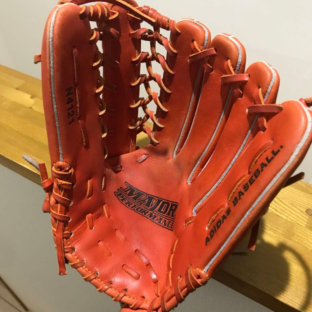 adidas 大人用 外野手 軟式野球グローブ オレンジ レザー