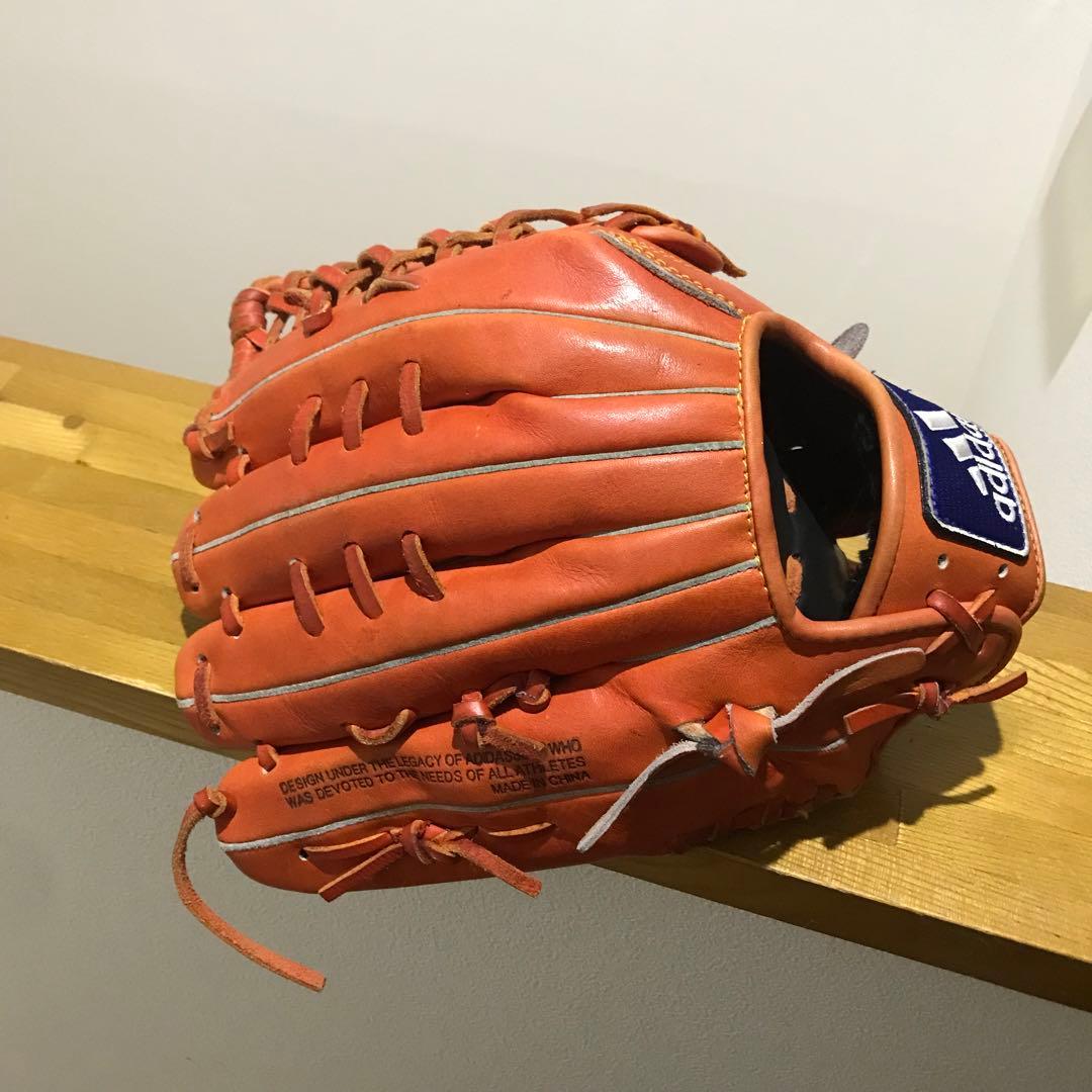 adidas 大人用 外野手 軟式野球グローブ オレンジ レザー