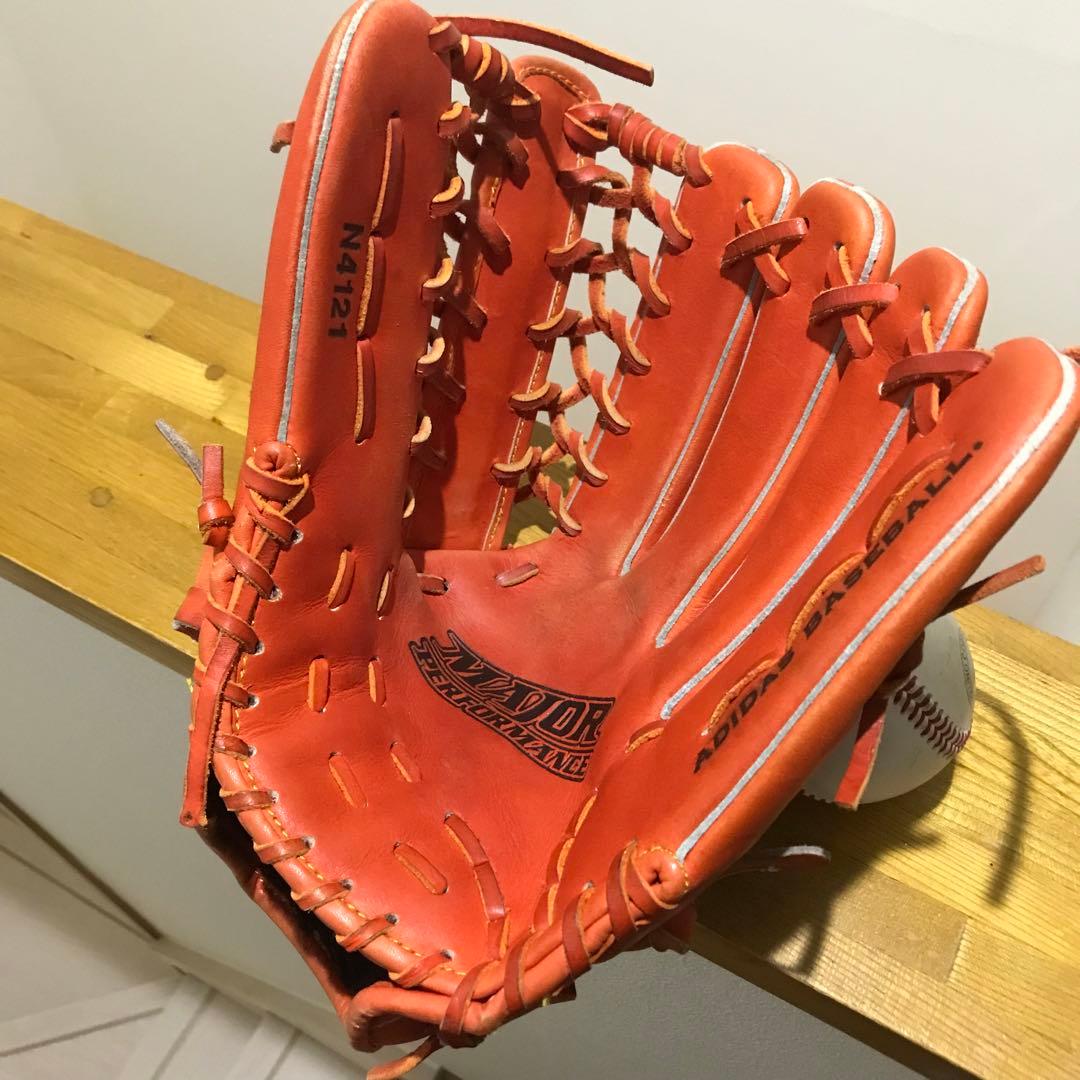 adidas 大人用 外野手 軟式野球グローブ オレンジ レザー