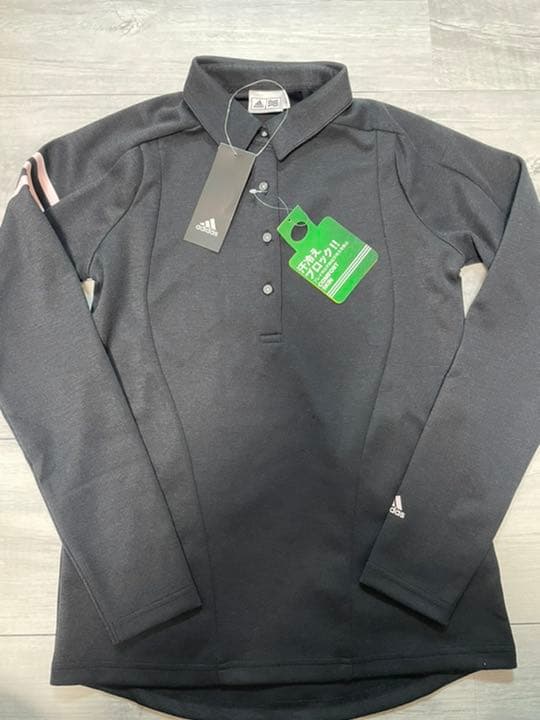 アディダス　黒　レディースMサイズ　長袖ポロシャツ　ストレッチ　新品　ゴルフ