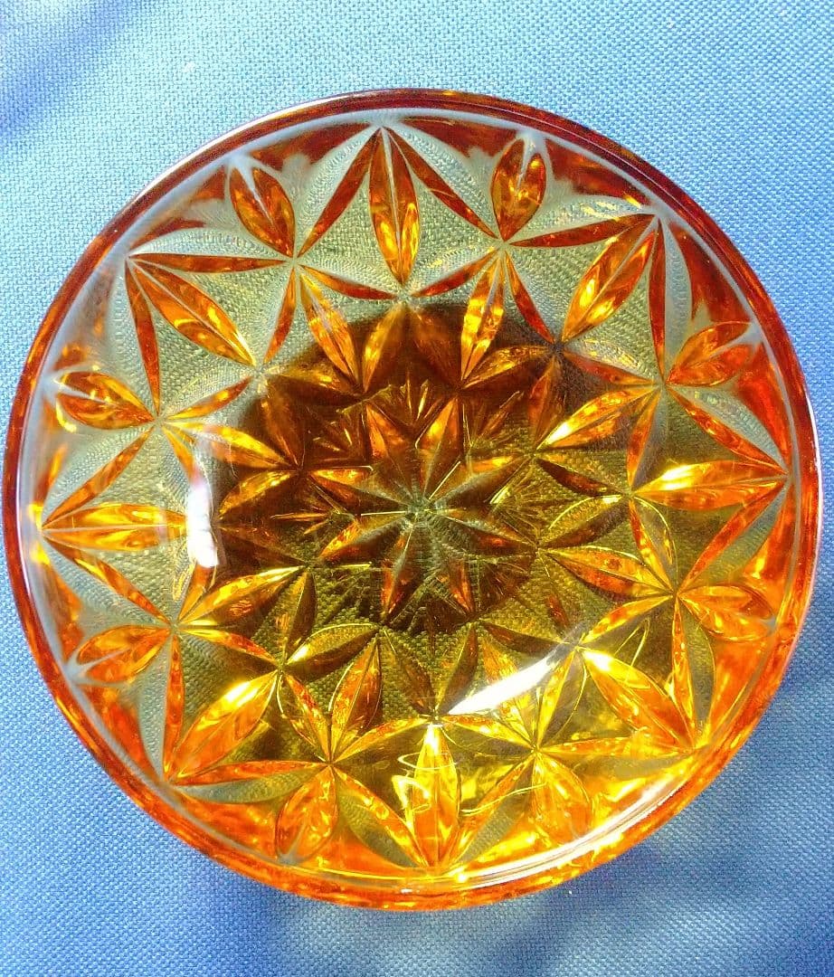 【当時物 希少】【レトロ】オレンジ色 星形カットガラス中皿 5個セット