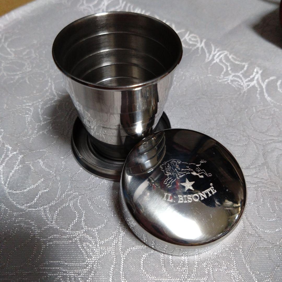 IL BISONTE ステンレス折りたたみカップ レザー収納袋付き