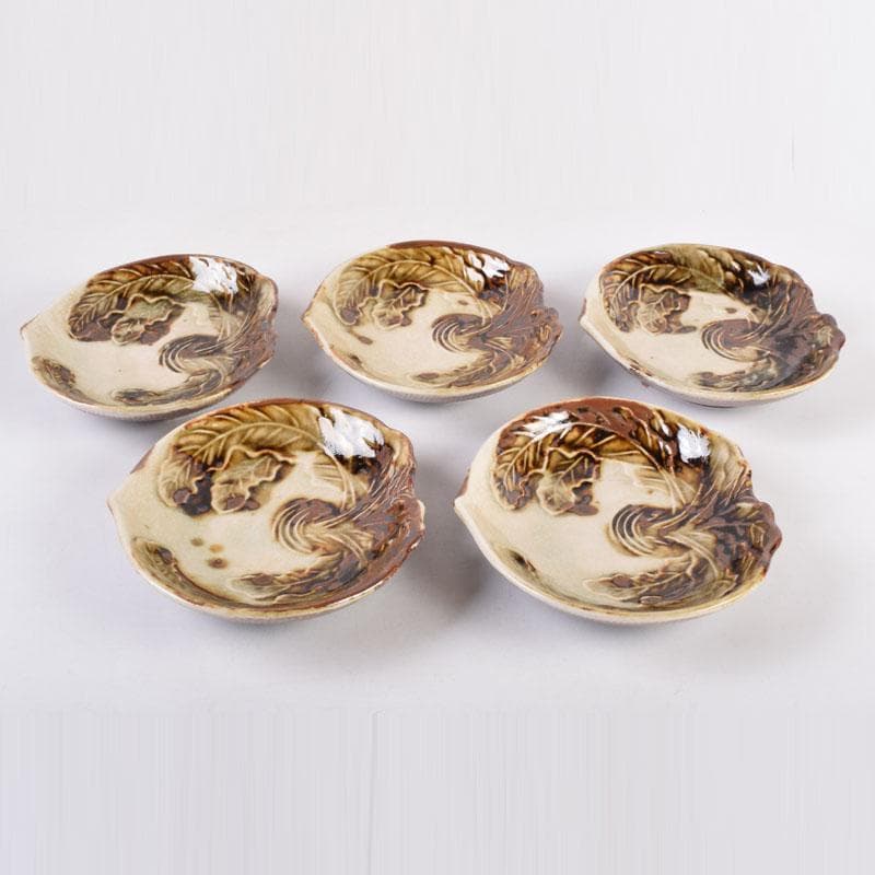 和食器　色絵　カブ形　銘々皿　五客　時代箱　V　8440