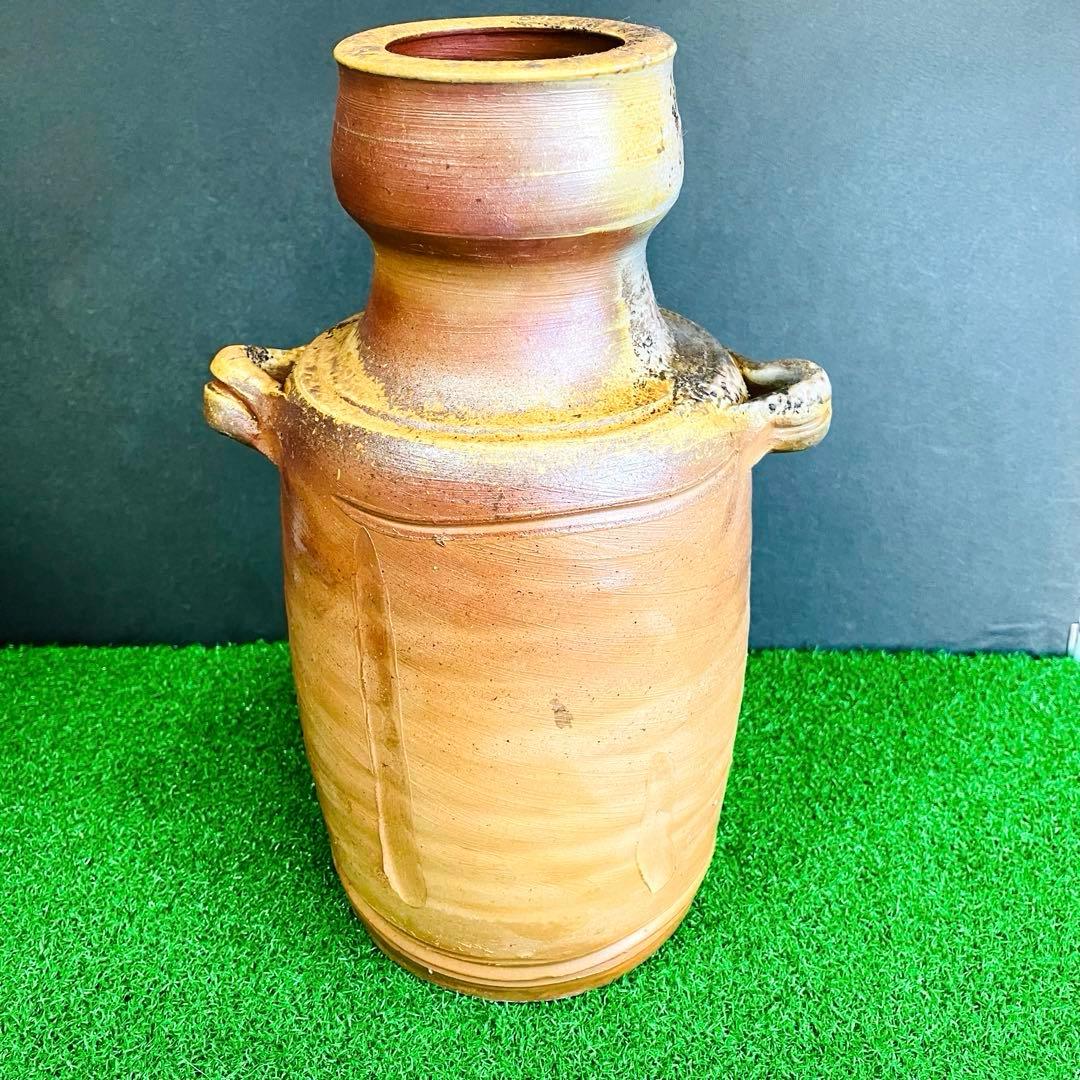 伝統工芸士 嶋幸博 備前焼 耳付花生 共箱 陶歴付き 登窯 骨董 焼き物 花瓶