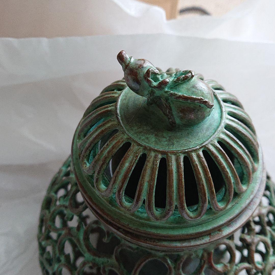 蝋型鋳銅 唐草透し 香炉 渡辺景秋 氏作 共箱入