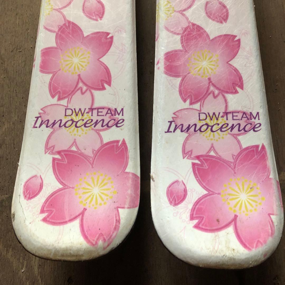 ジュニアスキーセット　スキー板／ビンディング／ポール／ホルダーベルト　ピンク花柄