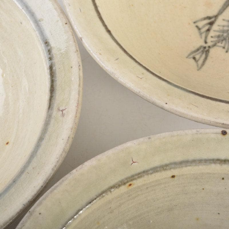 和食器　吉良々窯　加藤泥二作　泥彩魚文　向付　七客　共箱　C　6804A