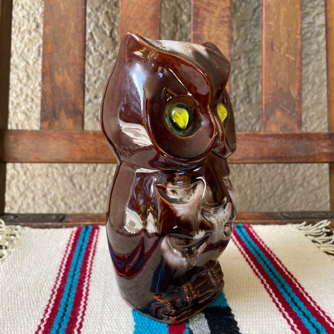 希少品！70sアメリカアンティーク　フクロウの陶器置物　USAヴィンテージ梟雑貨