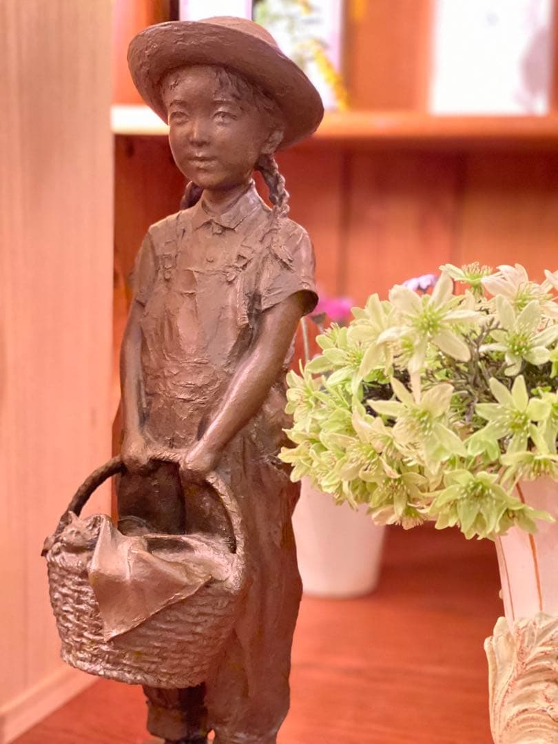 大道寺光弘「光と風と約38.5cm 銅製 少女 猫 子猫 置物