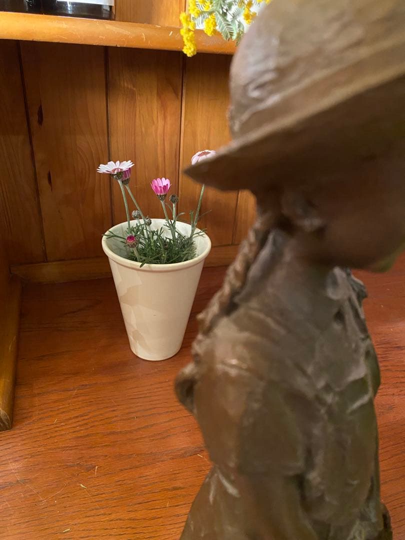 大道寺光弘「光と風と約38.5cm 銅製 少女 猫 子猫 置物