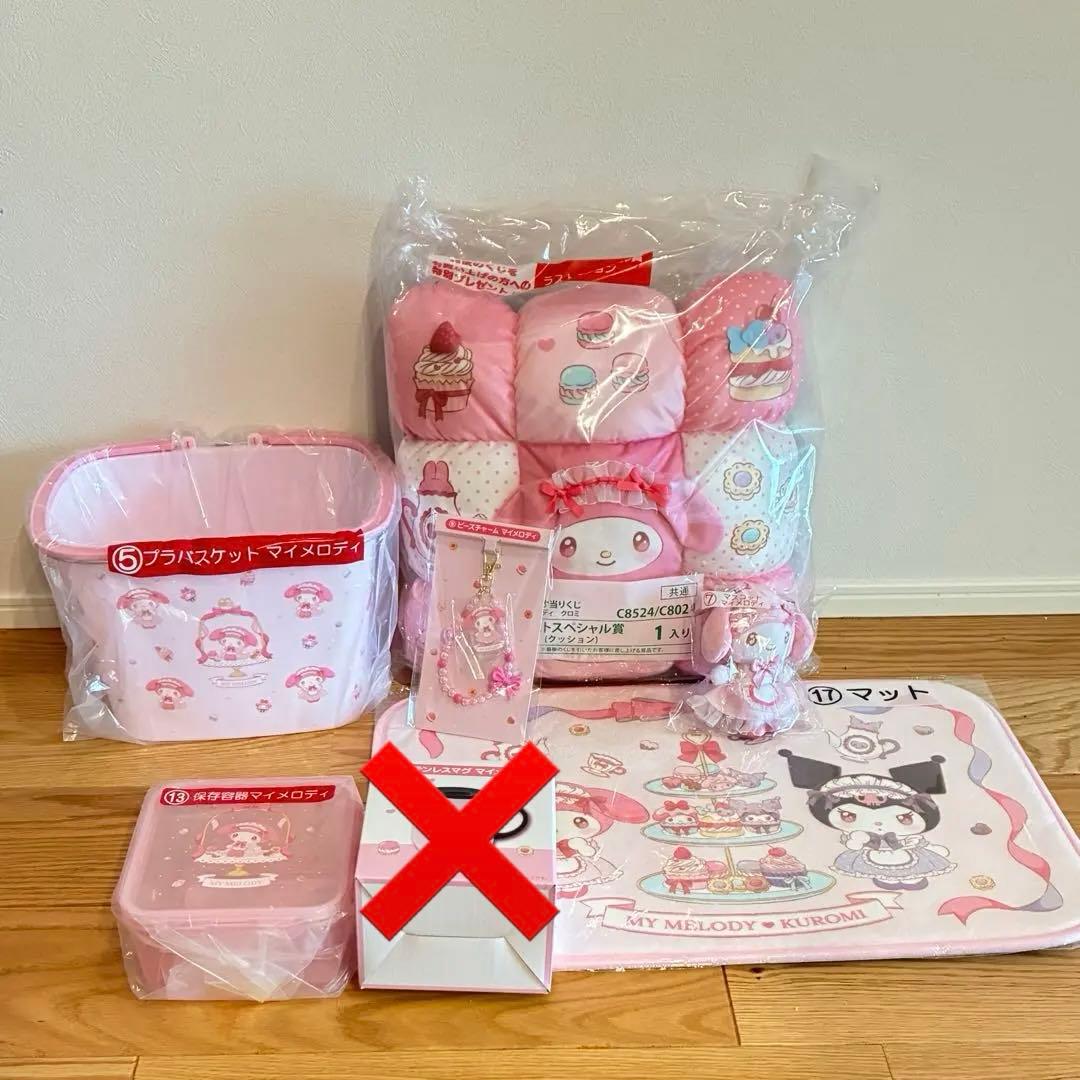 マイメロディ　6点セット　ステンレスマグ　クッション　ビーズチャーム