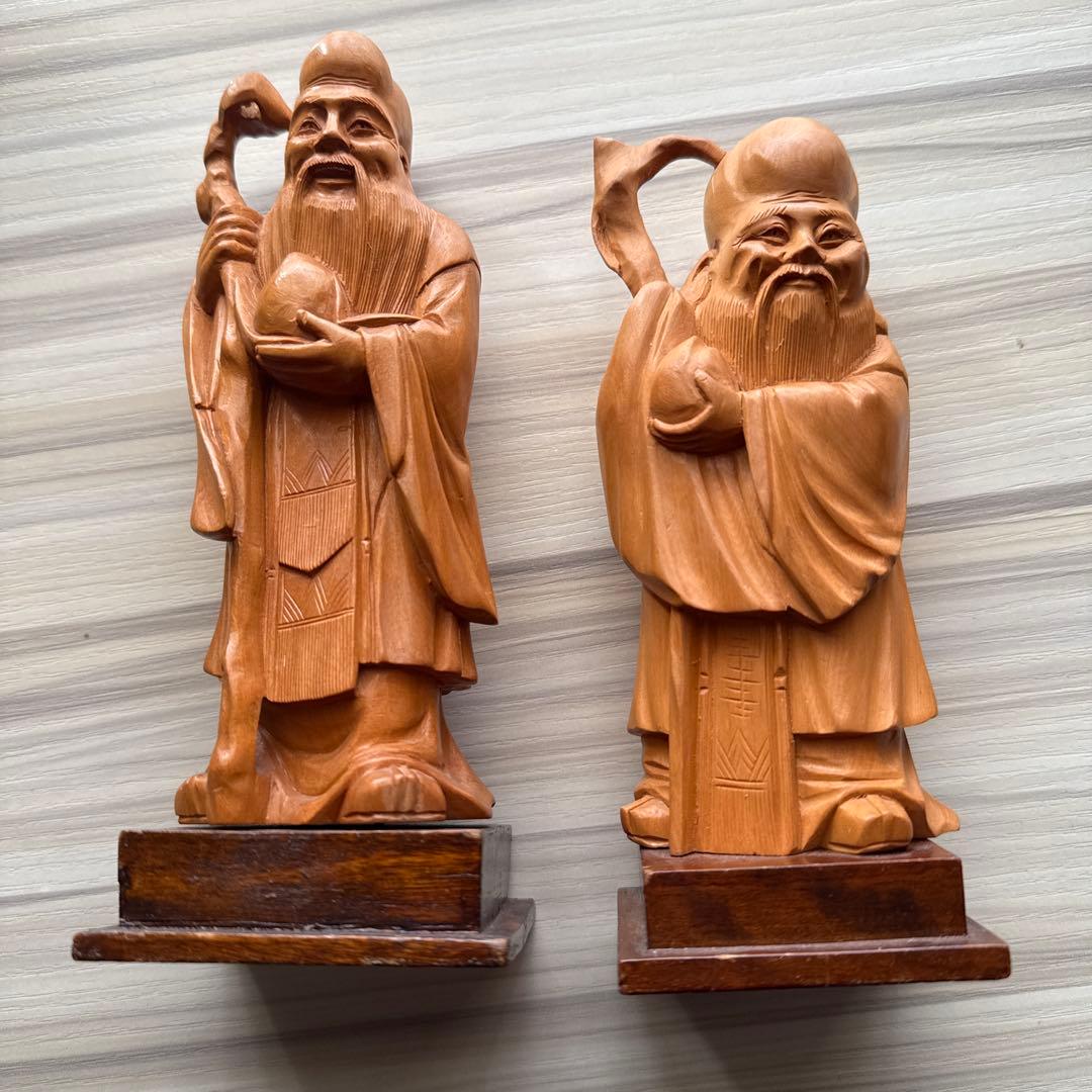 木製置物 4点まとめ売り 木彫り 中国製シールあり