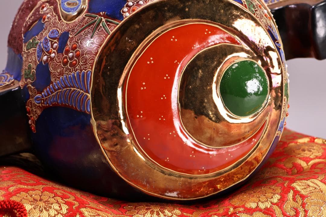 九谷焼名工　陶ハ　松鶴乃図　御小槌　金運　財運　開運　商売繁盛　置物　BJ177