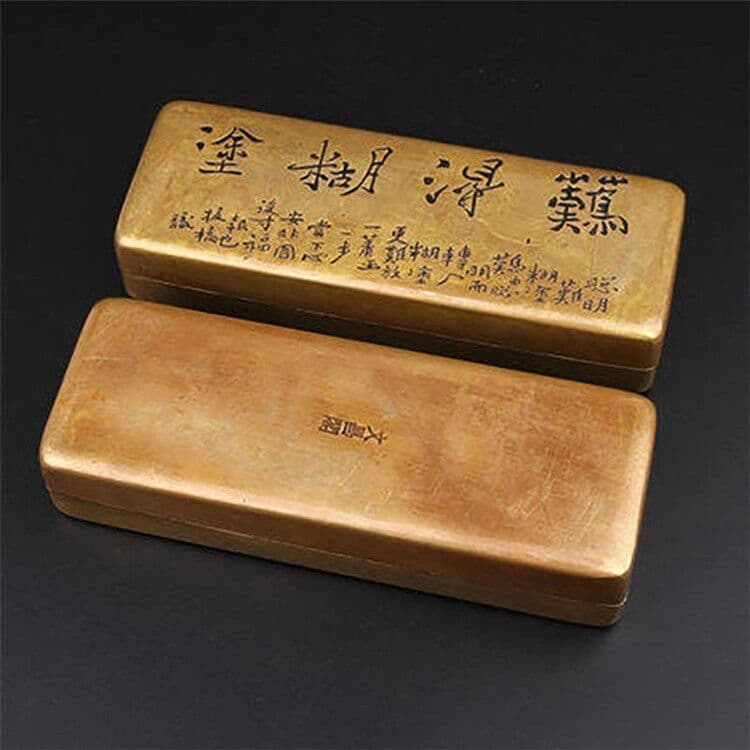 古玩芸品古皮殻真鍮墨箱珍しく墨箱文房書道用品をぼけます