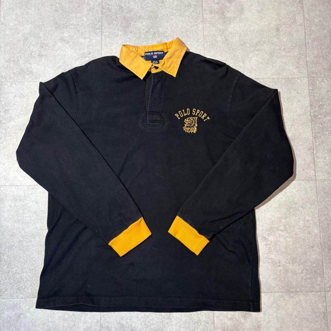 【ポロスポーツ】長袖ラガーシャツ　刺繍ロゴ　背番号　イエローブラック