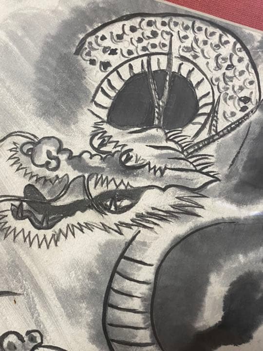 龍 大判 額装 絵画 重(肉筆)39.5×30.5cm 竜 ドラゴン