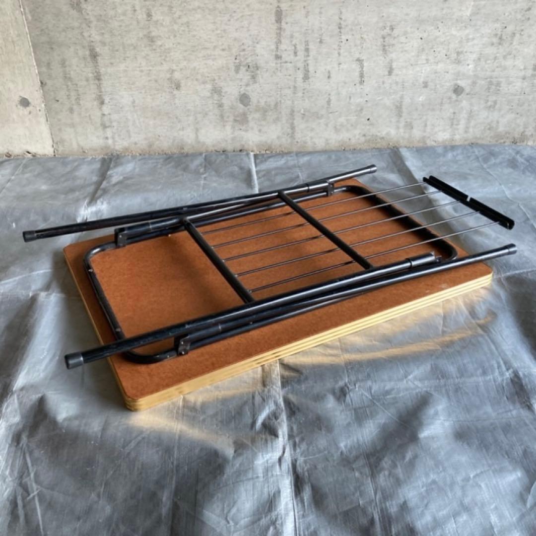 テーブル 机 折り畳み 鉄脚 作業机 食堂 木目調 棚付き 当時物 昭和 レトロ