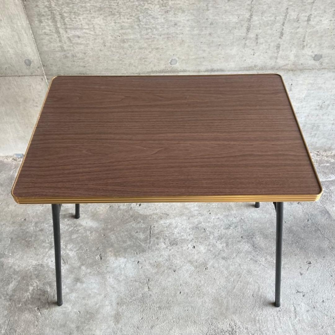 テーブル 机 折り畳み 鉄脚 作業机 食堂 木目調 棚付き 当時物 昭和 レトロ