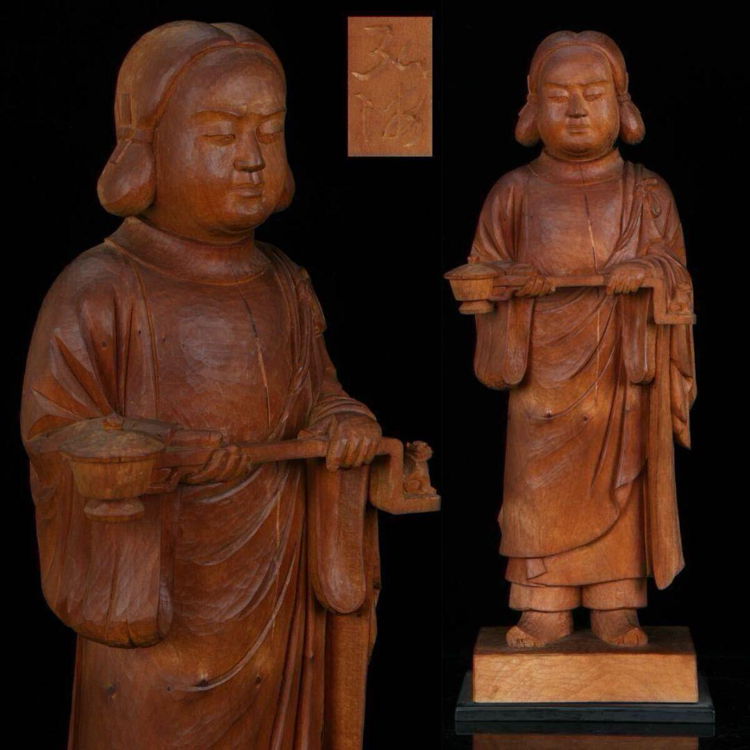 木彫 聖徳太子 孝養太子像 細密彫刻 ガラスケース付 高さ39cm 木造 彫刻像