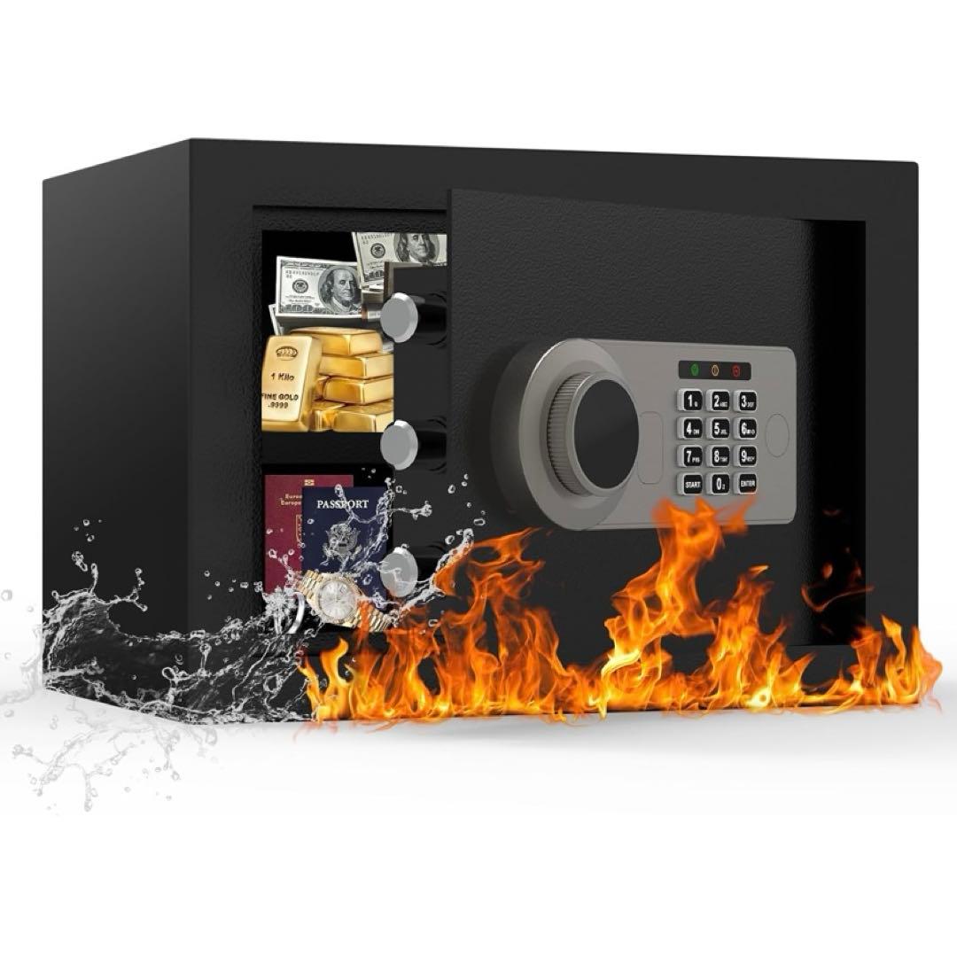 金庫 小型　耐火 耐水　充電ケーブル付き　電子式 金庫 警報アラーム ー付き