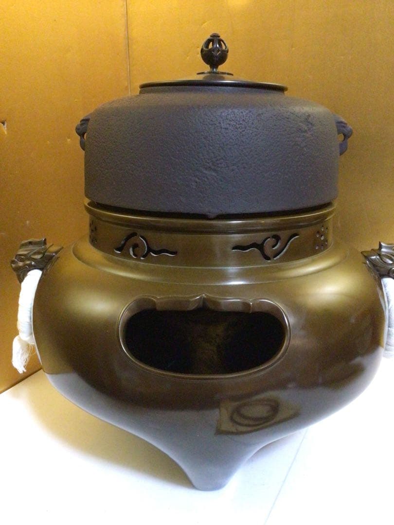 唐銅　風炉釜 畠春斎 一ノ瀬宗辰 共箱付き