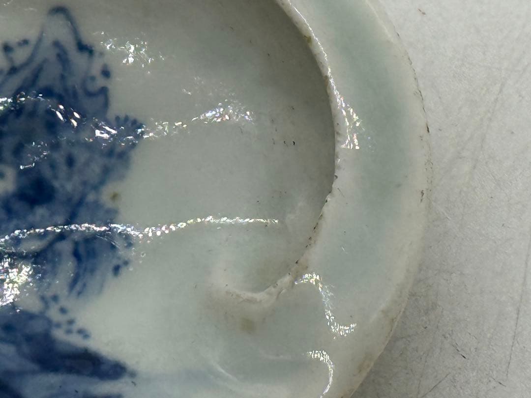 江戸　古伊万里　染付　鮑形山水人物紋小皿6点　　送料込み260130