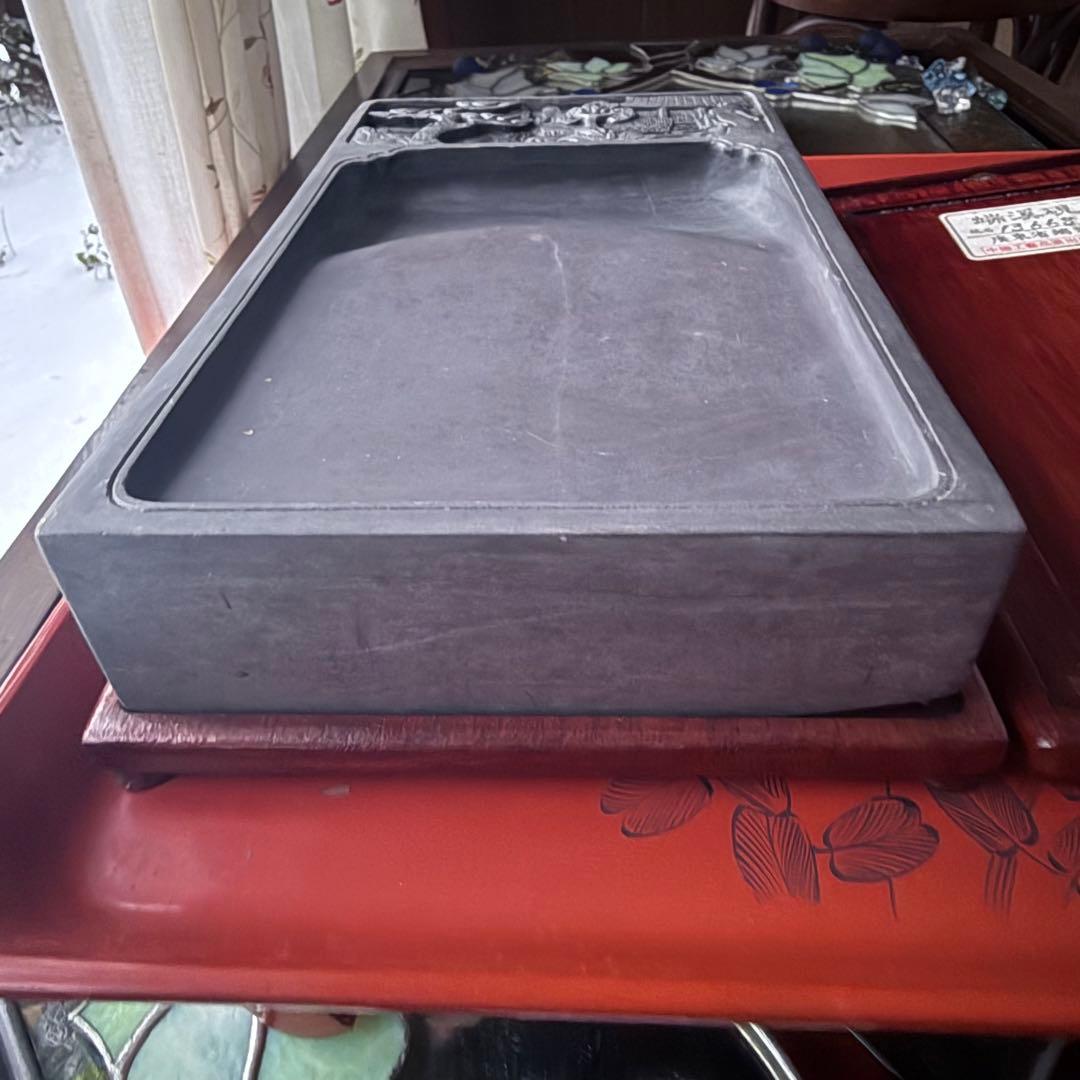 2245様感謝‼️不世出‼️旧家蔵出書の極み『松と芭蕉陽刻天然端渓硯』」文房四宝