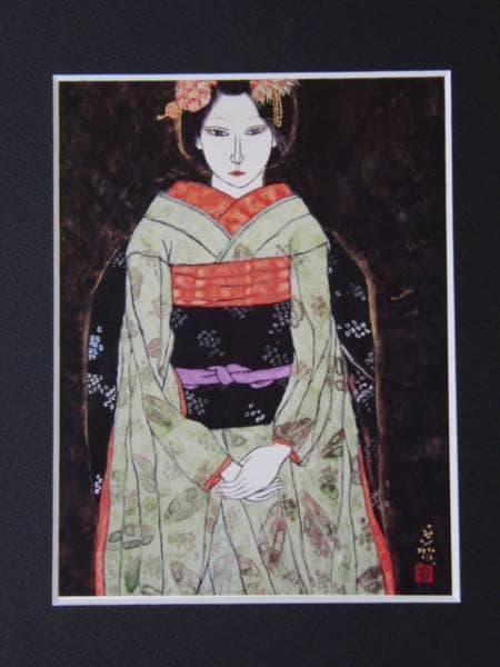 菊川多賀、【舞妓】、希少な額装用画集より、新品額装付