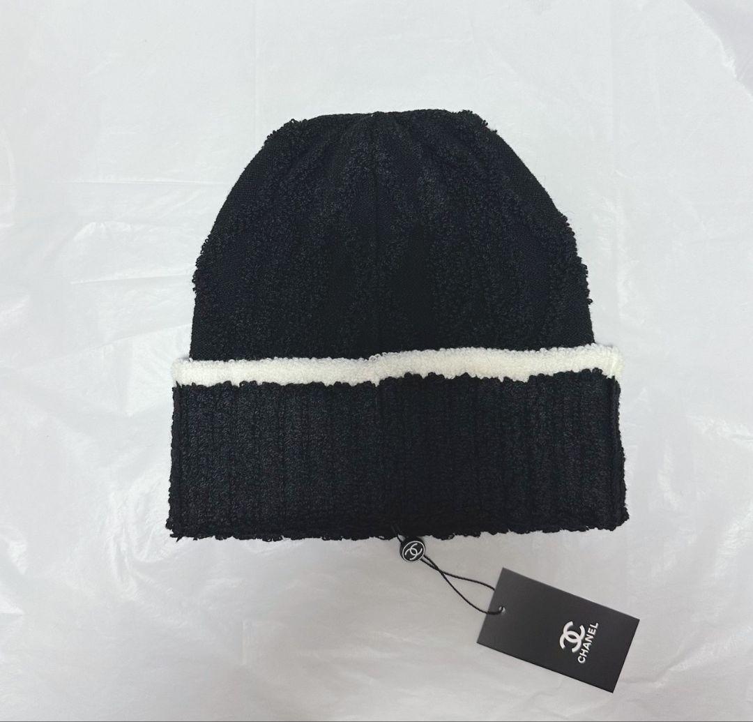 CHANEL ニット帽ブラック 黒/白