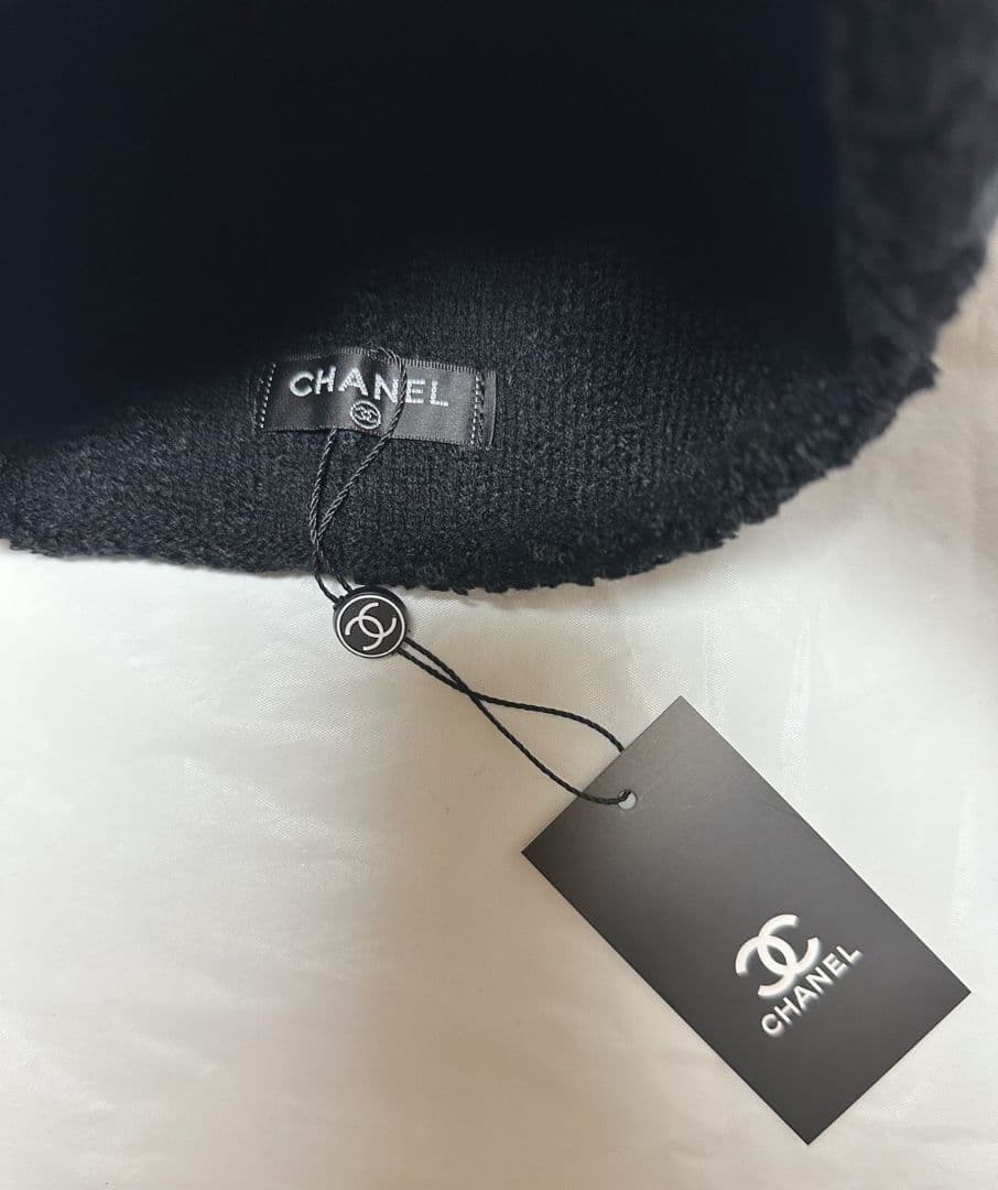 CHANEL ニット帽ブラック 黒/白