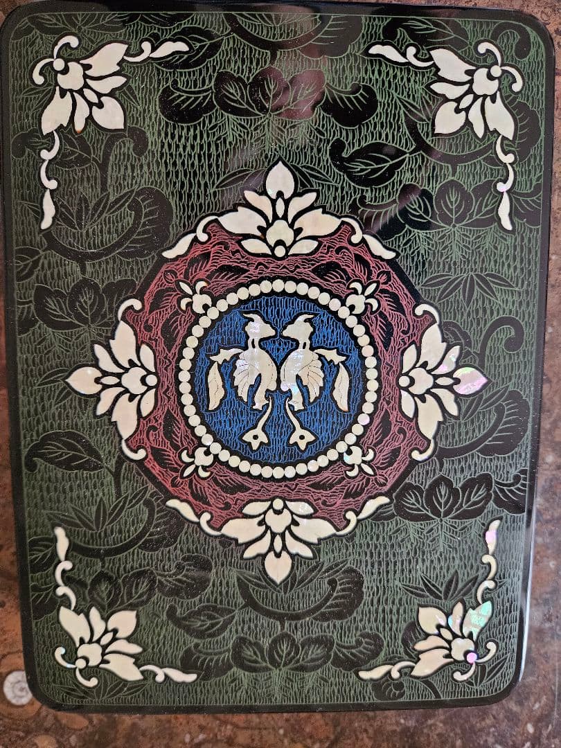 南都 東雲作 正倉院模様 螺鈿毛彫硯箱 共箱 漆器 書道具 文箱　硯　書道具