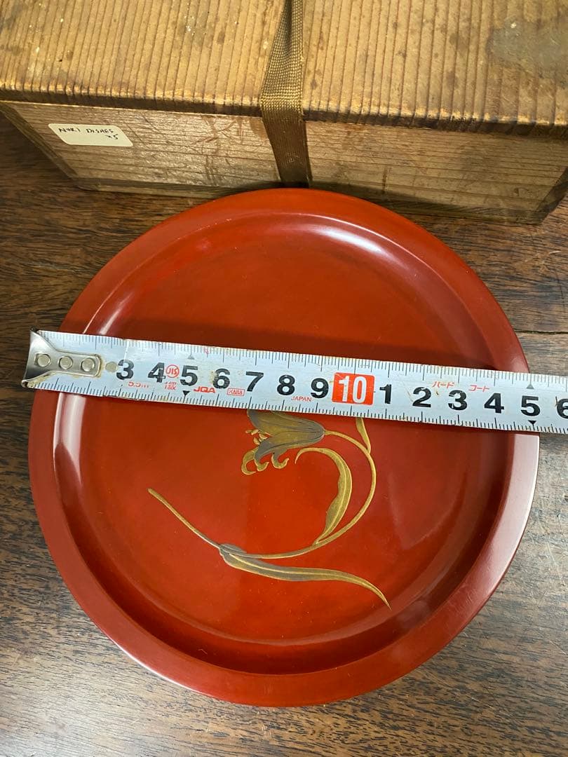 赤い漆器 菓子器5枚セット 木箱付き　美術品　骨董品　工芸品　菓子器