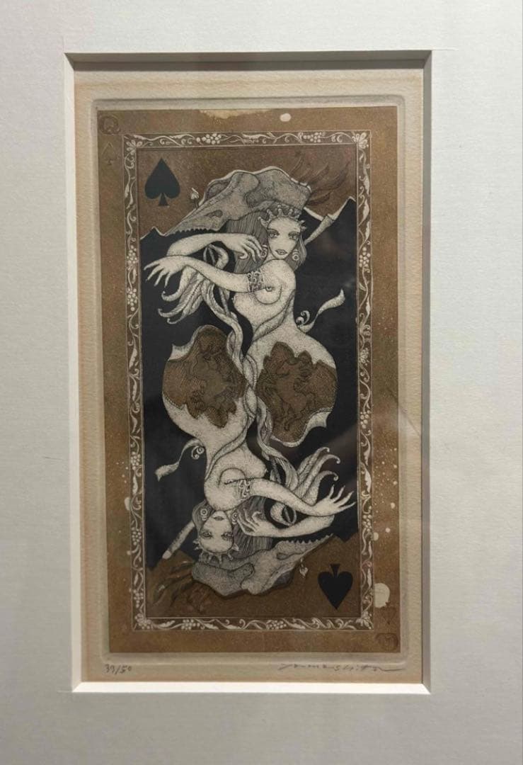 40年近く前の作品です。山下清澄スペードトランプ美人画版画 限定33/50