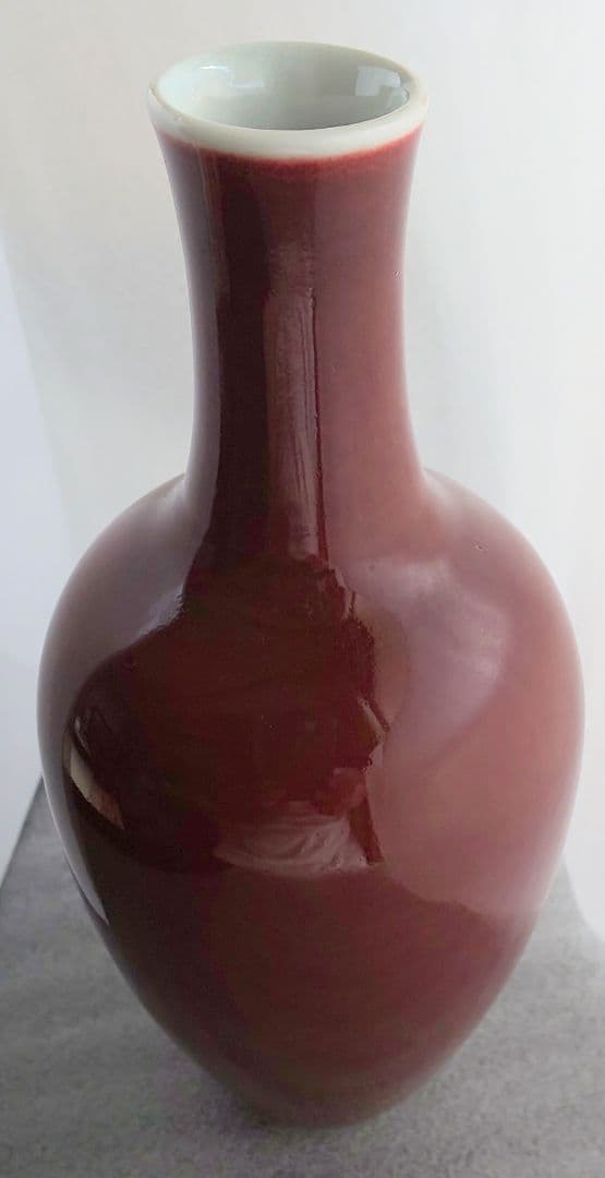 中国美術 清乾隆 紅釉直径瓶 紅釉長頸瓶 辰砂花瓶