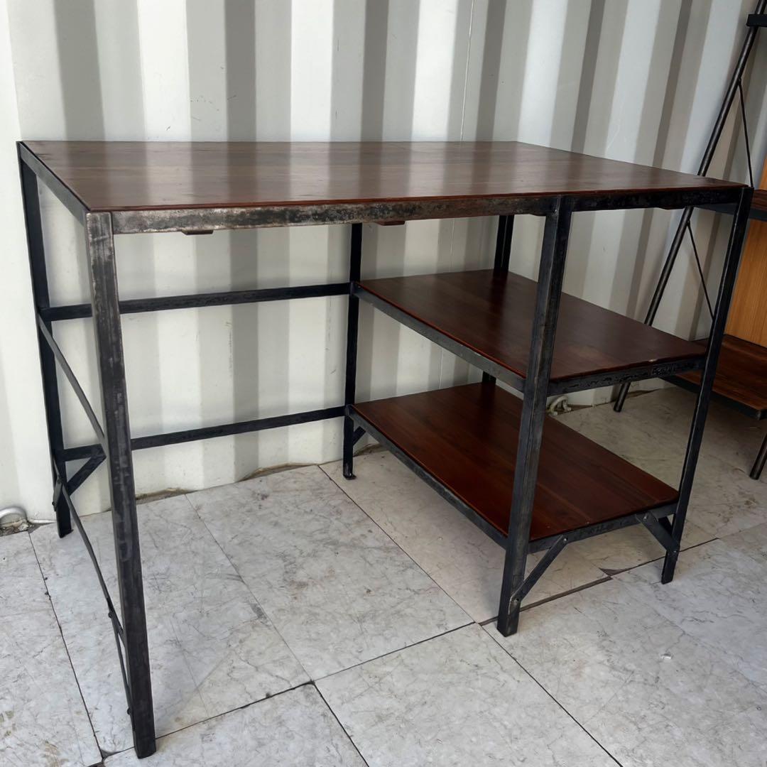 取付無料！ウニコ ランバーミニ アイアンフレーム天然木天板棚付きデスク 学習机✨