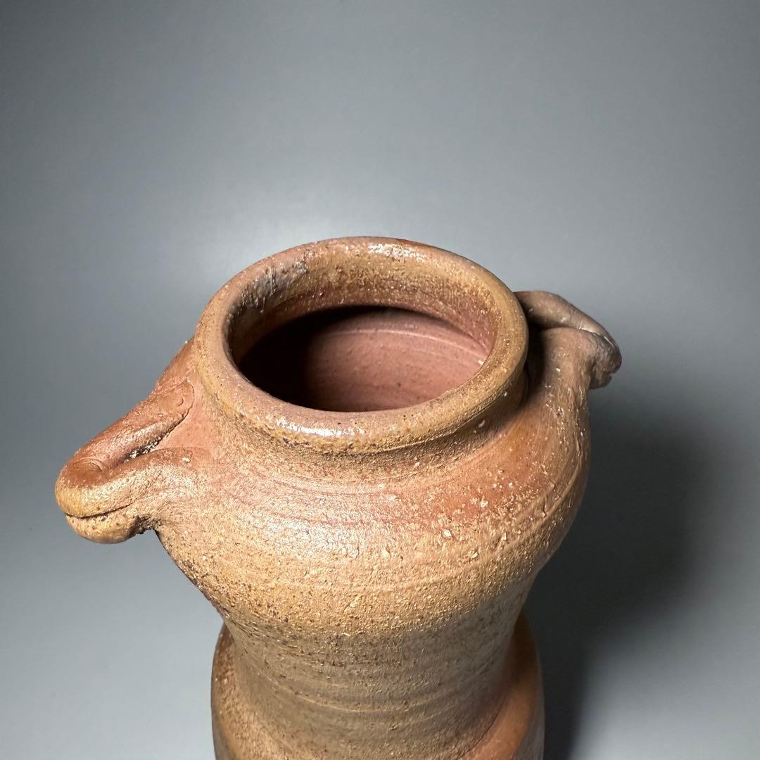 人間国宝　備前焼の巨匠　山本陶秀　「耳付花入」　本人作　共箱　高さ23.5cm