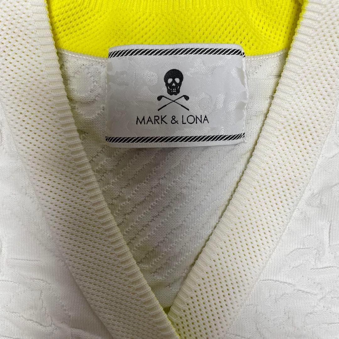 【美品】マークアンドロナ MARK&LONA カーディガン 総柄 ホワイト系 S