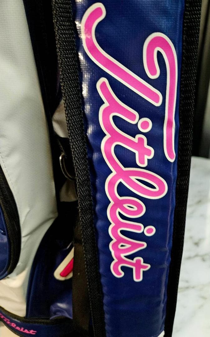 超高級美品　Titleist 高級エナメル/キャディ/ ネイビー/ピンク