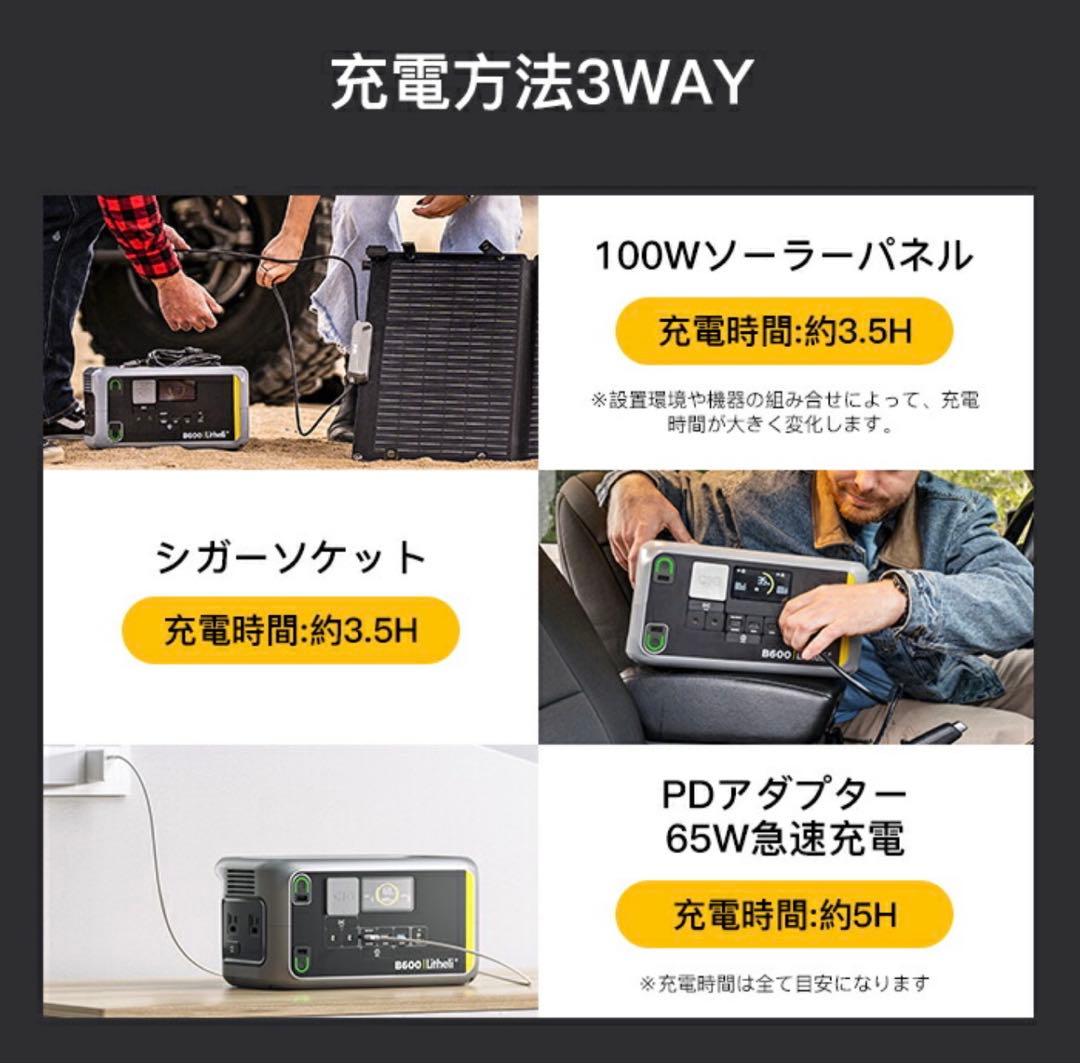 ぴいえす⭐️新品Litheli ポータブル電源 B600 & 100Wソーラ