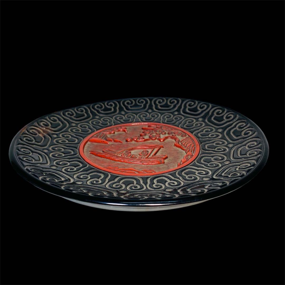 中国古玩 倶利堆朱盆 丸盆 漆器 漆芸 骨董品 時代品 美術品