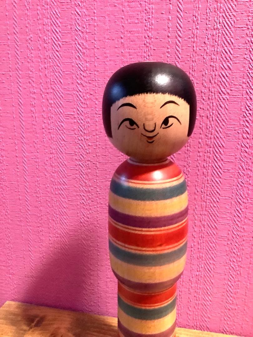 希少　奥瀬陽子工人　轆轤絵柄模様こけし　平成９年作