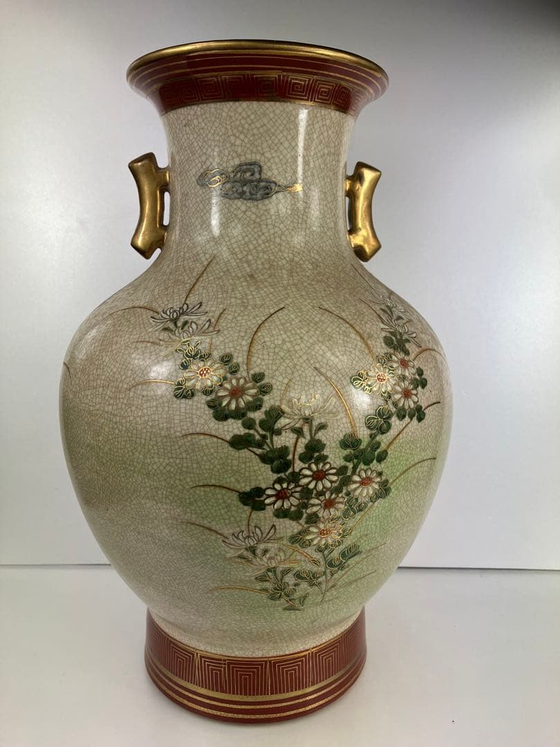 薩摩焼 蔵出 花瓶 花器　鶴と花の装飾　約38cm 4kg
